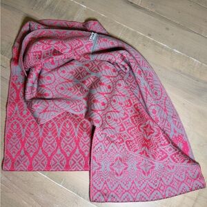 Reversible Knit Infinity Scarf, Raspberry and Grey